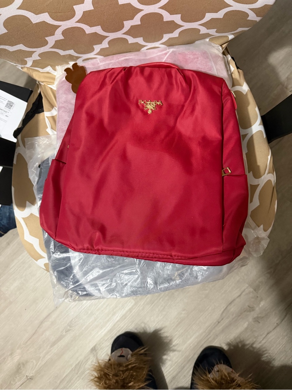 Source Unknown Red Nylon Backpack with Gold Accent